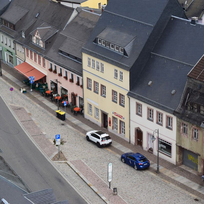 Stadt Waldheim, Blick auf Niedermarkt vom Rathaus